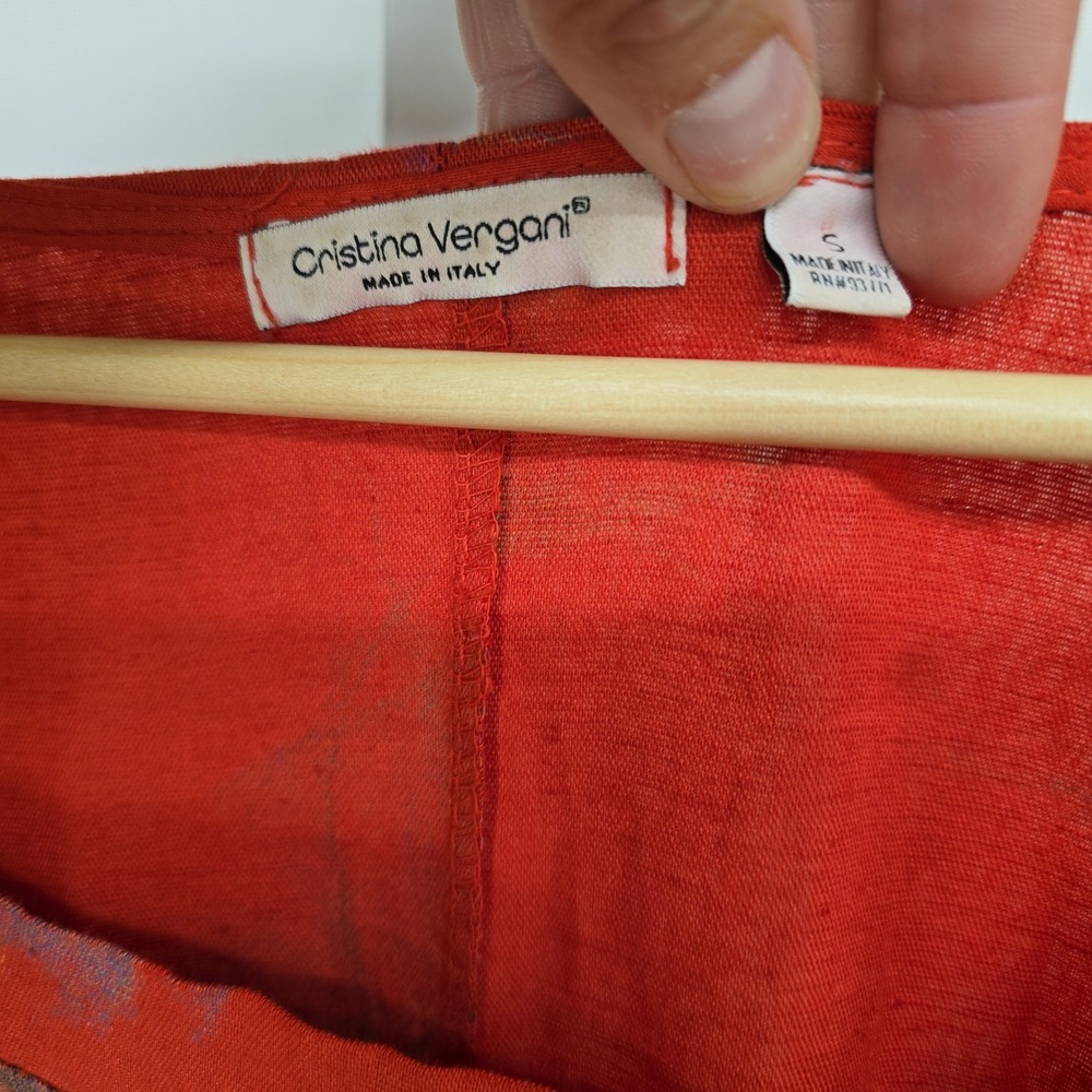 Cristina Vergani Italy Red Floral Linen Cotton Lagenlook Pocket Dress Small - Picture 3 of 7
